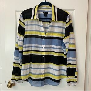 Ann Taylor striped cotton button-down shirt, size large